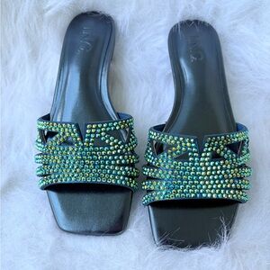 INC International Concepts Black and Green Embellished Sandals